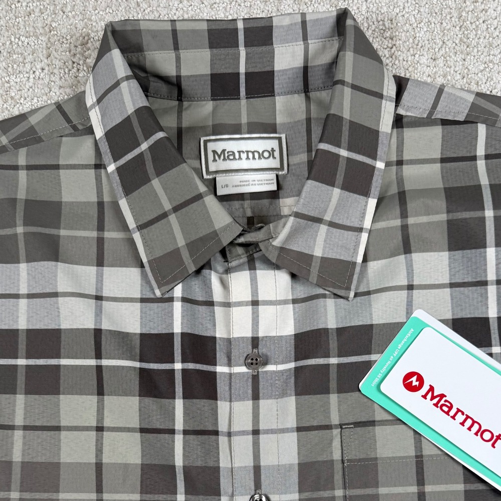 NEW Marmot Mens Large Hickory Nut Wayland Plaid AirExchange UPF40 Novelty Shirt